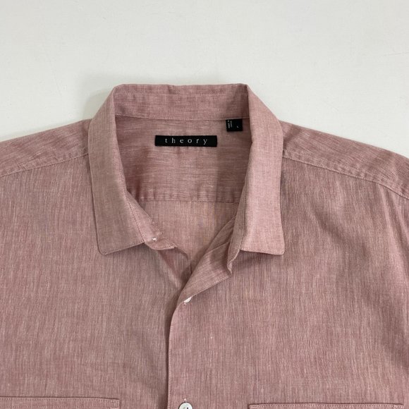 Theory Mens Large Heather Red Button Down Shirt Long Sleeve 2 Front Pockets - Picture 2 of 12